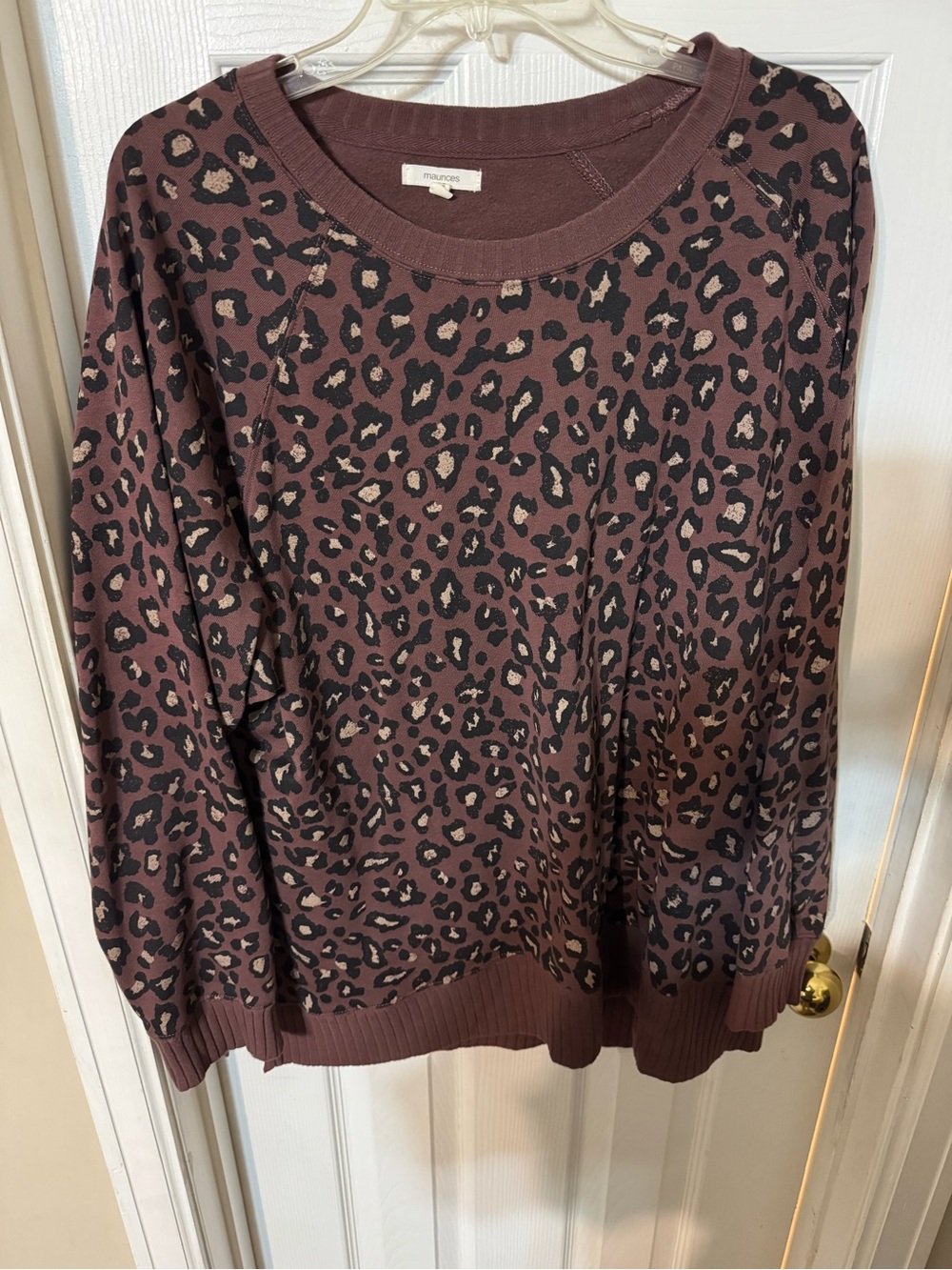 Maurices Mauve Leopard Crewneck Sweater with Black and Tan Spots